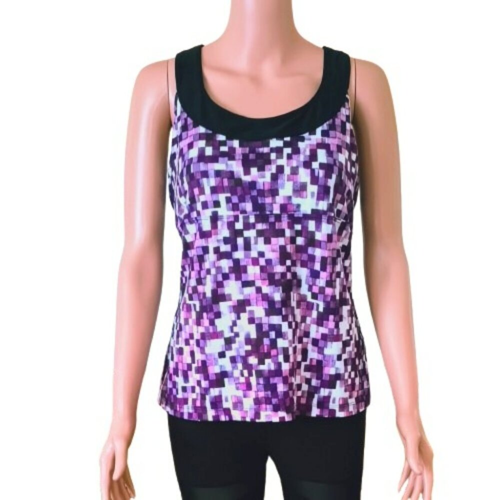 Xersion Purple Print Workout Top L Xersion Athletic Tank Criss Cross Back